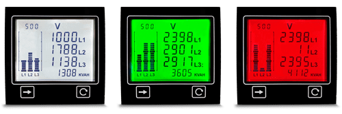 APM power meter with green backlight display for panel mount